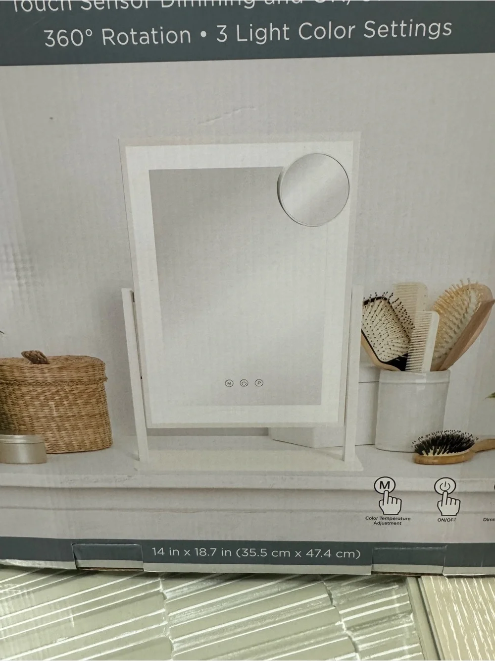 Large Comfort Bay White Vanity LED Mirror with touch Sensor Dimming